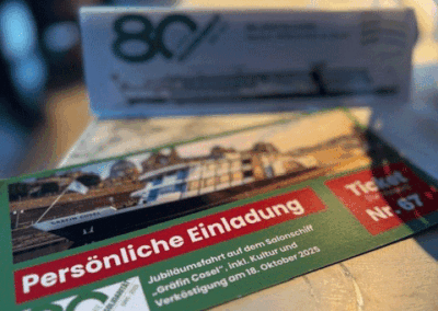 Schifffahrt zum 80-jährigen Jubiläum der Volkssolidarität am 18. Oktober 2025 auf dem Salonschiff "Gräfin Cosel" auf der Elbe - die Einladungskarte